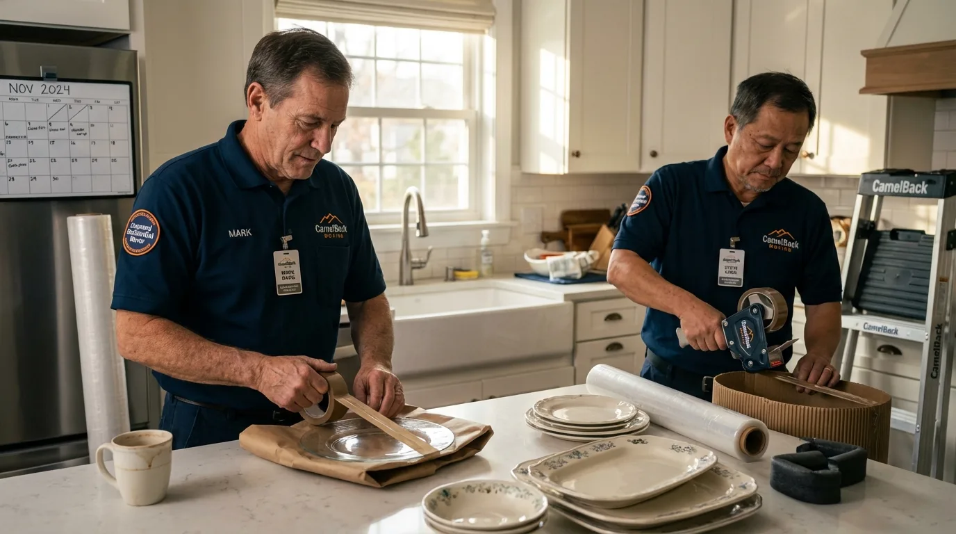Professional crew packing kitchen dishware in West Portsmouth, OH